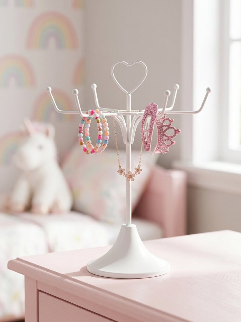 Cute White Retail/Home Metal Rotating Jewelry Display Stand Great Condition!